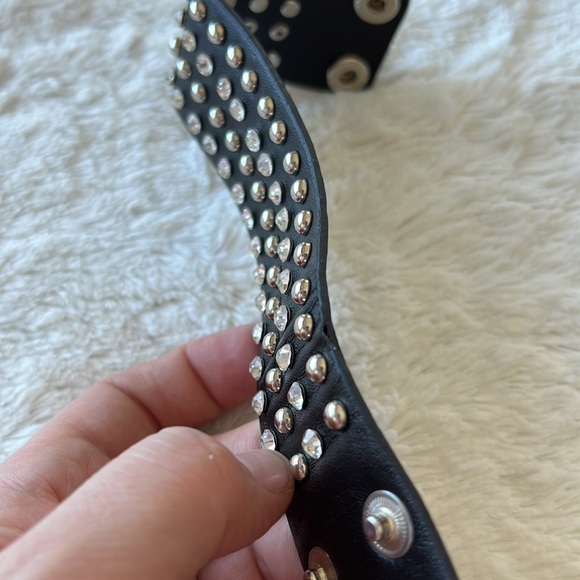 Adjustable Leather Studded Rhinestone Cuff - Picture 7 of 7